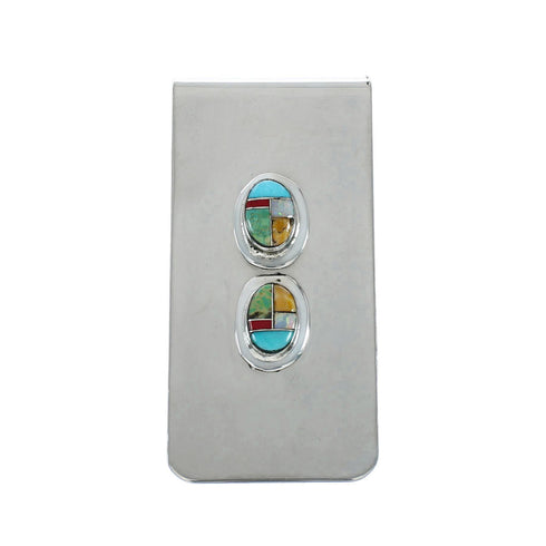 Sterling Silver And Multicolor Inlay Navajo Money Clip X10907