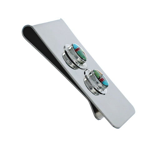 Sterling Silver And Multicolor Inlay Navajo Money Clip X10907