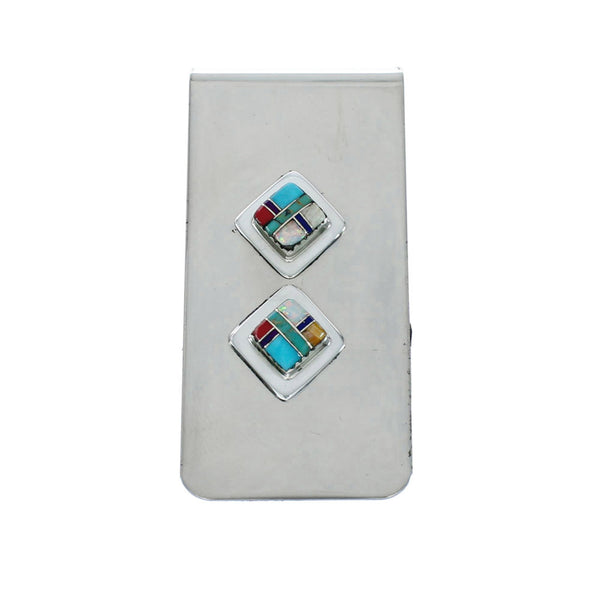 Sterling Silver And Multicolor Inlay Navajo Money Clip X10908