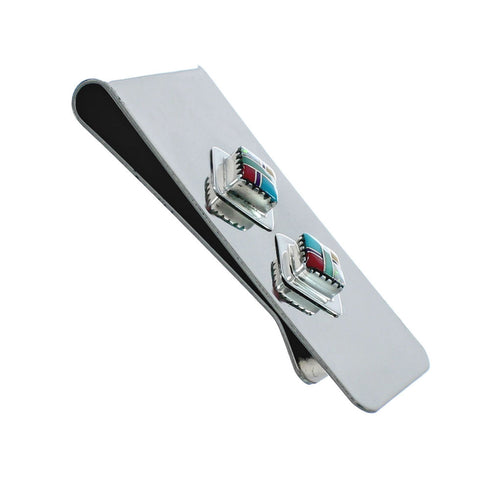 Sterling Silver And Multicolor Inlay Navajo Money Clip X10908