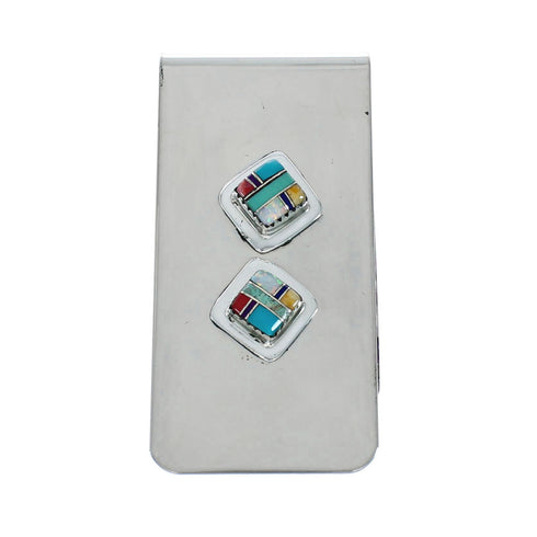 Sterling Silver And Multicolor Inlay Navajo Money Clip X10909