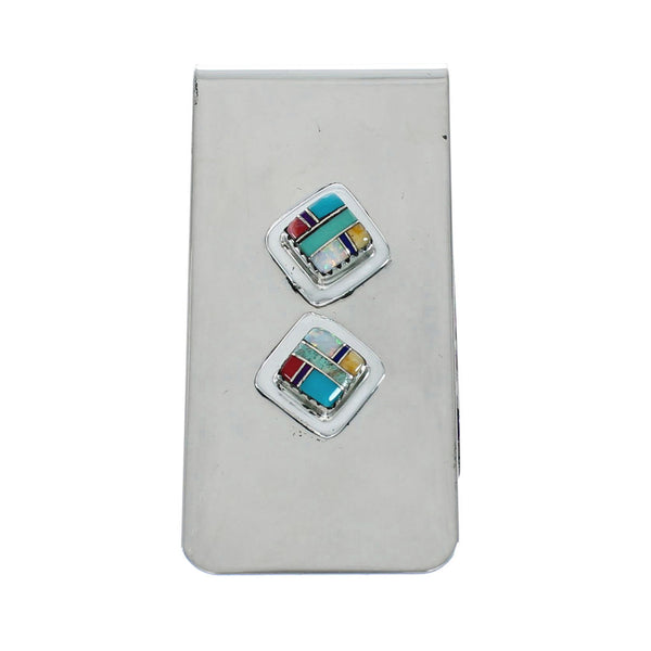 Sterling Silver And Multicolor Inlay Navajo Money Clip X10909