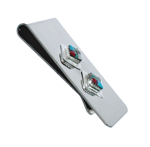 Sterling Silver And Multicolor Inlay Navajo Money Clip X10909