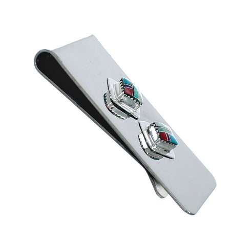 Sterling Silver And Multicolor Inlay Navajo Money Clip X10910
