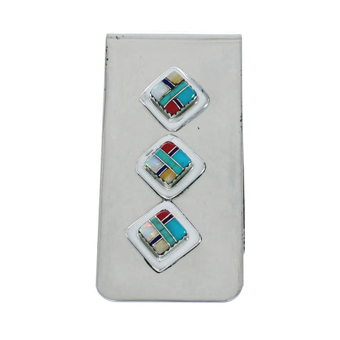 Sterling Silver And Multicolor Inlay Navajo Money Clip X10911