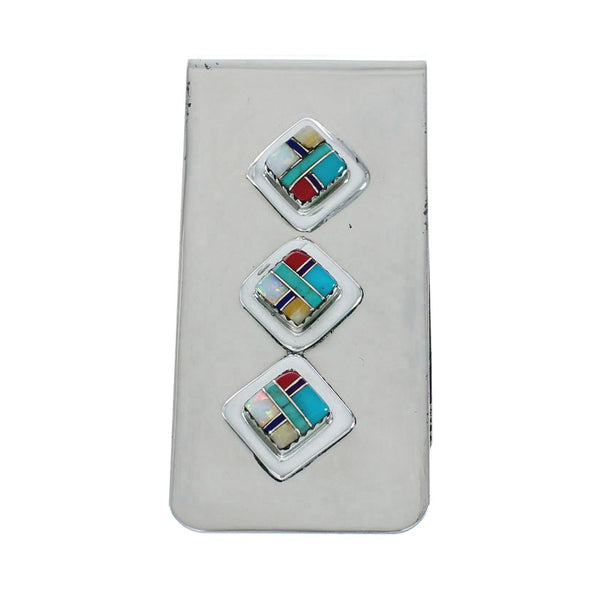 Sterling Silver And Multicolor Inlay Navajo Money Clip X10911
