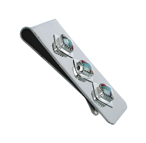Sterling Silver And Multicolor Inlay Navajo Money Clip X10911