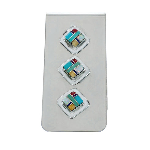 Sterling Silver And Multicolor Inlay Navajo Money Clip X10912
