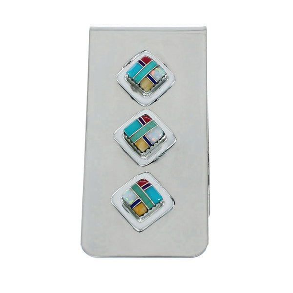Sterling Silver And Multicolor Inlay Navajo Money Clip X10912