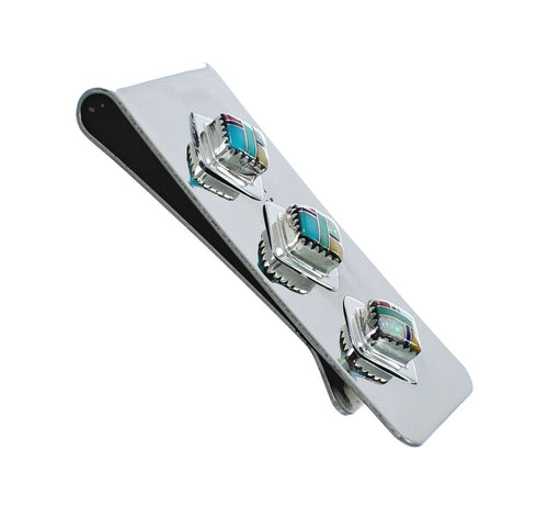 Sterling Silver And Multicolor Inlay Navajo Money Clip X10912