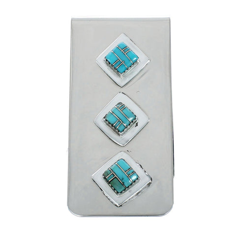 Sterling Silver And Turquoise Inlay Navajo Money Clip X10913