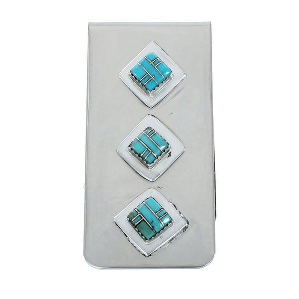 Sterling Silver And Turquoise Inlay Navajo Money Clip X10913