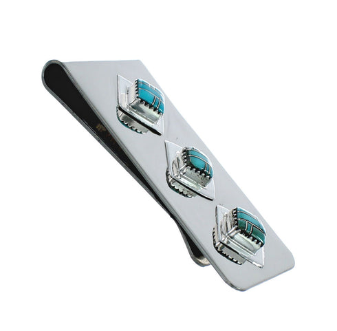 Sterling Silver And Turquoise Inlay Navajo Money Clip X10913