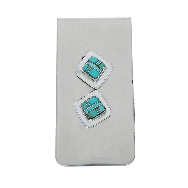 Sterling Silver And Turquoise Inlay Navajo Money Clip X10915