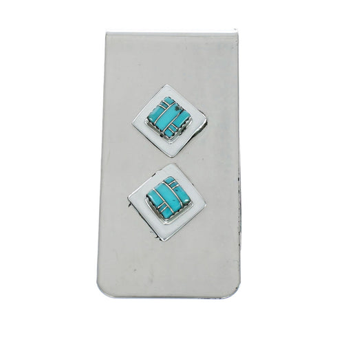 Sterling Silver And Turquoise Inlay Navajo Money Clip X10916