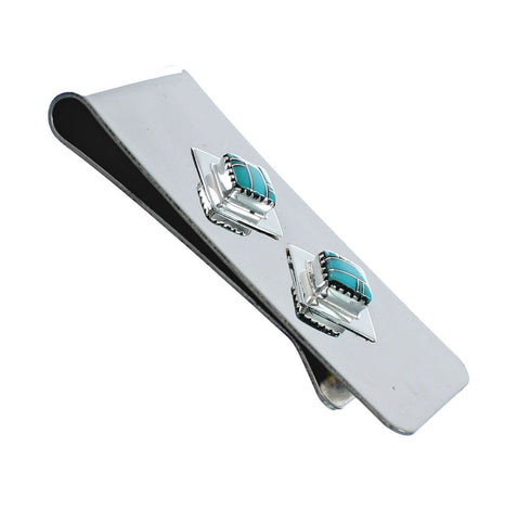 Sterling Silver And Turquoise Inlay Navajo Money Clip X10916