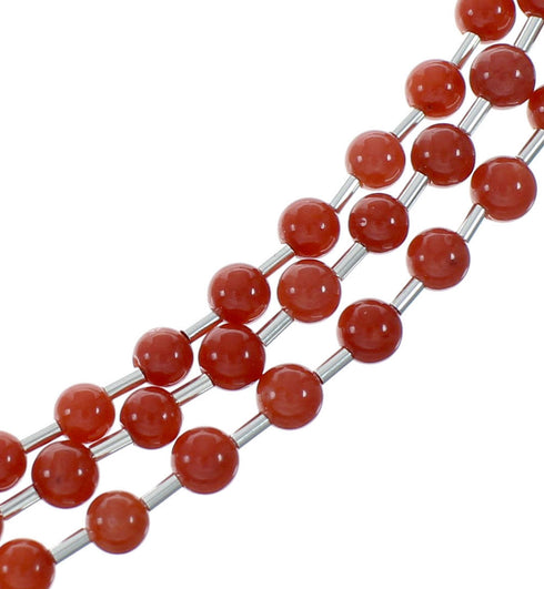 Native American 3-Strand Authentic Sterling Silver Coral Bead Necklace X10919