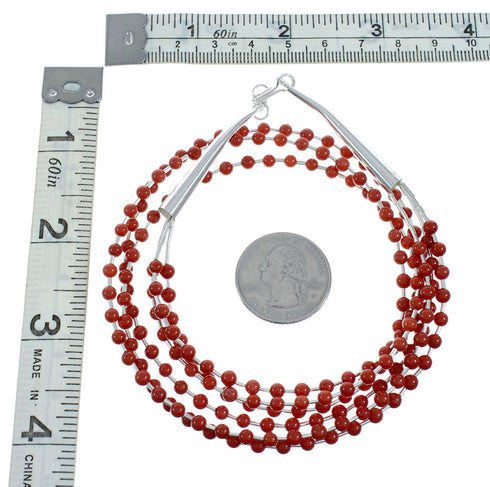 Native American 3-Strand Authentic Sterling Silver Coral Bead Necklace X10919