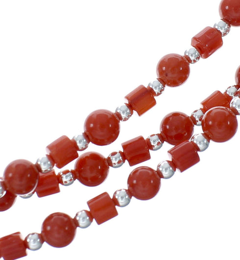 Native American 3-Strand Authentic Sterling Silver Coral Bead Necklace X10920