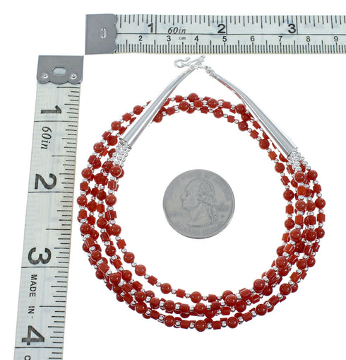 Native American 3-Strand Authentic Sterling Silver Coral Bead Necklace X10920