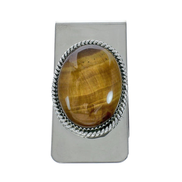 Genuine Navajo Tiger Eye Sterling Silver Money Clip X10870