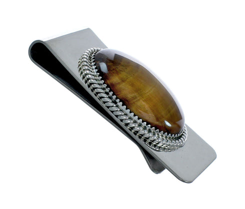 Genuine Navajo Tiger Eye Sterling Silver Money Clip X10870