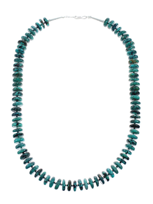 Navajo Turquoise Sterling Silver Bead Necklace And Pendant Set X10854