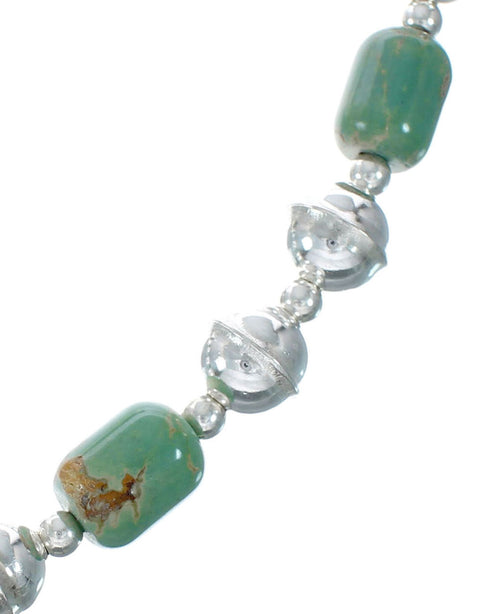 Native American Turquoise Sterling Silver Bead Necklace And Earrings Set X10856