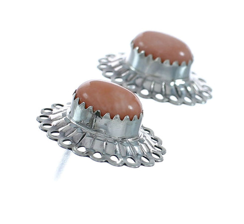 Navajo Genuine Sterling Silver Pink Coral Concho Post Earrings X10965