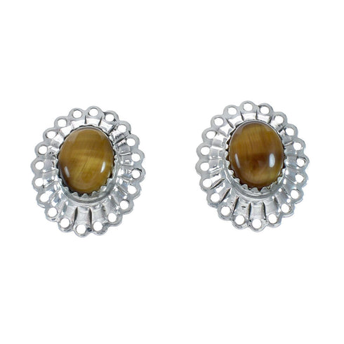 Navajo Genuine Sterling Silver Tiger Eye Concho Post Earrings X10966
