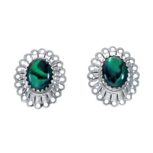 Navajo Genuine Sterling Silver Paua Shell Concho Post Earrings X10967