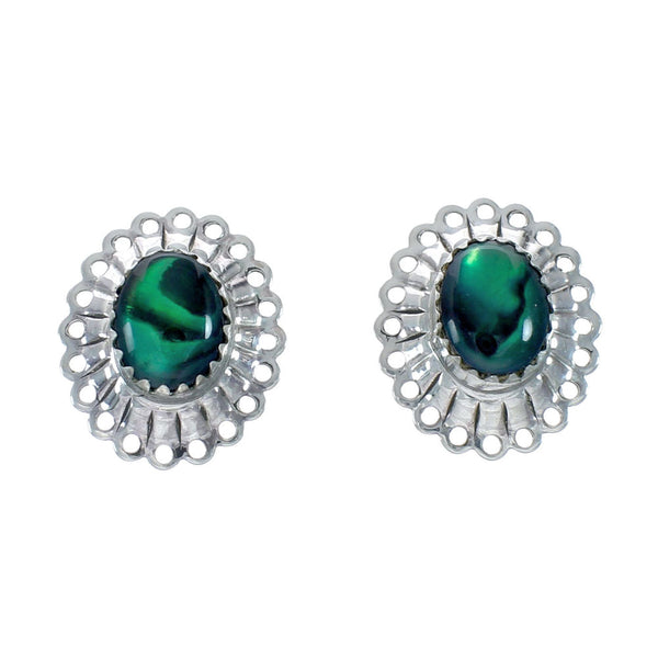 Navajo Genuine Sterling Silver Paua Shell Concho Post Earrings X10967