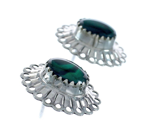 Navajo Genuine Sterling Silver Paua Shell Concho Post Earrings X10967