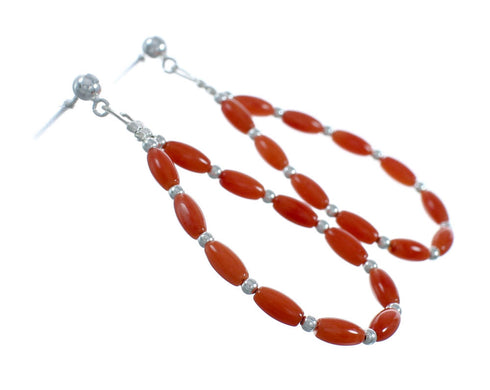 Navajo Coral Bead Post Dangle Sterling Silver Earrings X10970