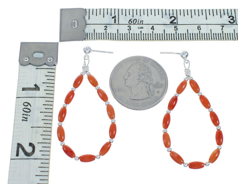 Navajo Coral Bead Post Dangle Sterling Silver Earrings X10970