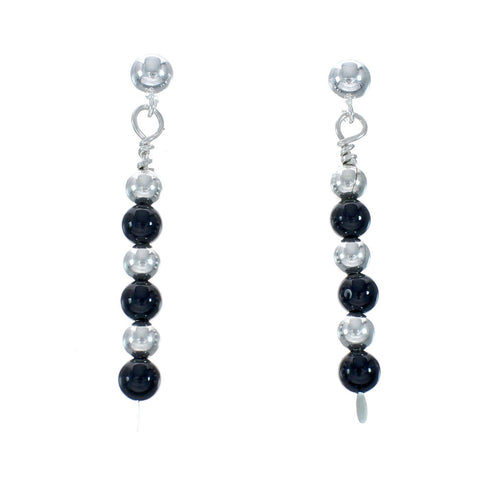 Sterling Silver Onyx Bead Post Dangle Earrings X10975