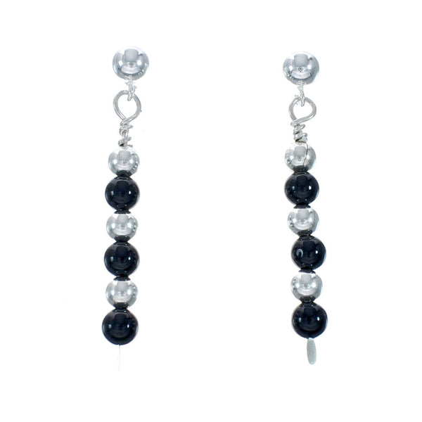 Sterling Silver Onyx Bead Post Dangle Earrings X10975