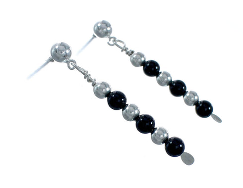 Sterling Silver Onyx Bead Post Dangle Earrings X10975