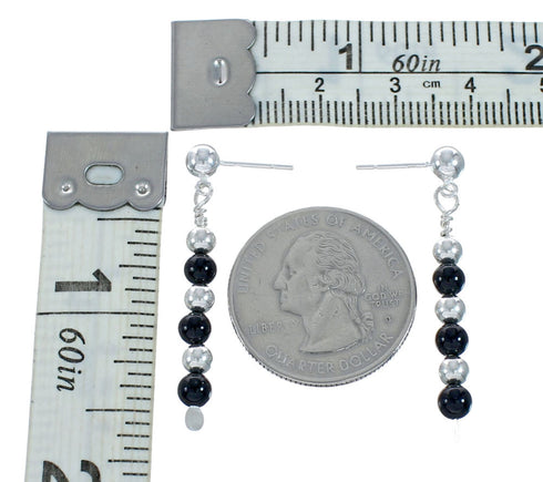 Sterling Silver Onyx Bead Post Dangle Earrings X10975
