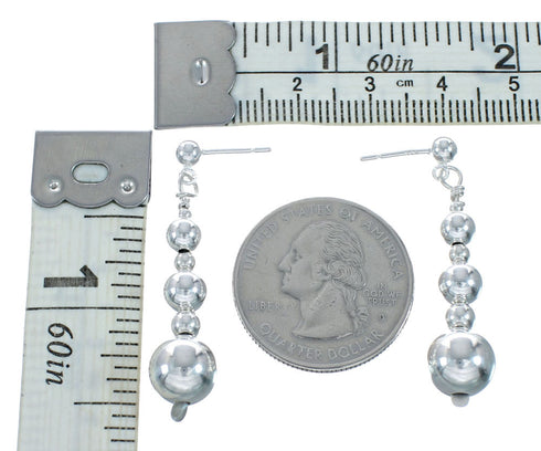 Native American Sterling Silver Bead Post Dangle Earrings X10974