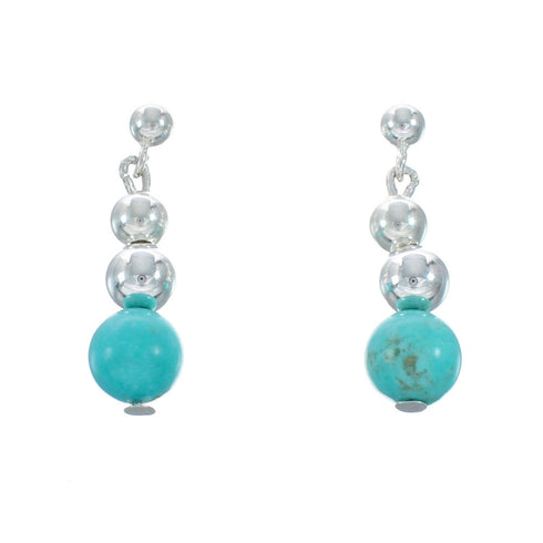Navajo Turquoise And Sterling Silver Bead Post Dangle Earrings X10824