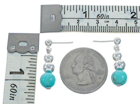 Navajo Turquoise And Sterling Silver Bead Post Dangle Earrings X10824
