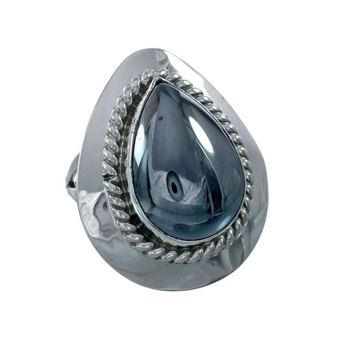 Hematite And Silver Navajo Native American Ring Size 7-3/4 X10994
