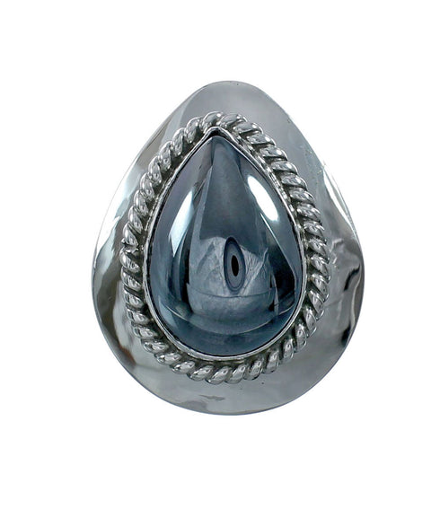 Hematite And Silver Navajo Native American Ring Size 7-3/4 X10994