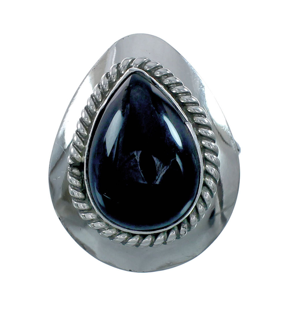 Onyx And Silver Navajo Native American Ring Size 8-1/4 X10996