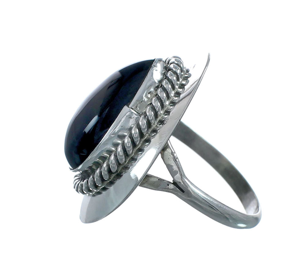 Onyx And Silver Navajo Native American Ring Size 8-1/4 X10996