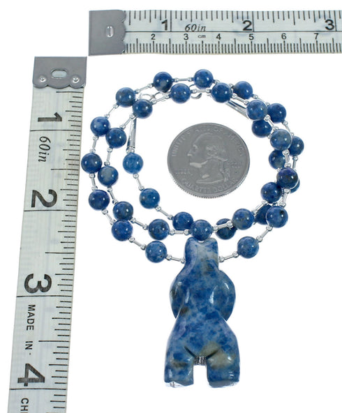 Southwest Denim Lapis Sterling Silver Bear Bead Necklace X11002