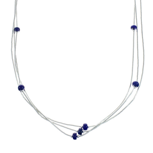 Native American Lapis Hand Strung Liquid Silver 3-Strand Necklace X11003