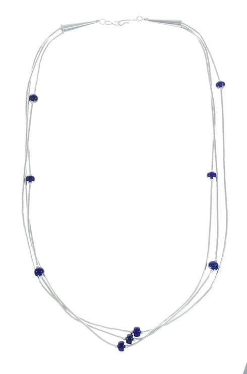 Native American Lapis Hand Strung Liquid Silver 3-Strand Necklace X11003
