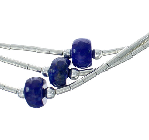 Native American Lapis Hand Strung Liquid Silver 3-Strand Necklace X11003
